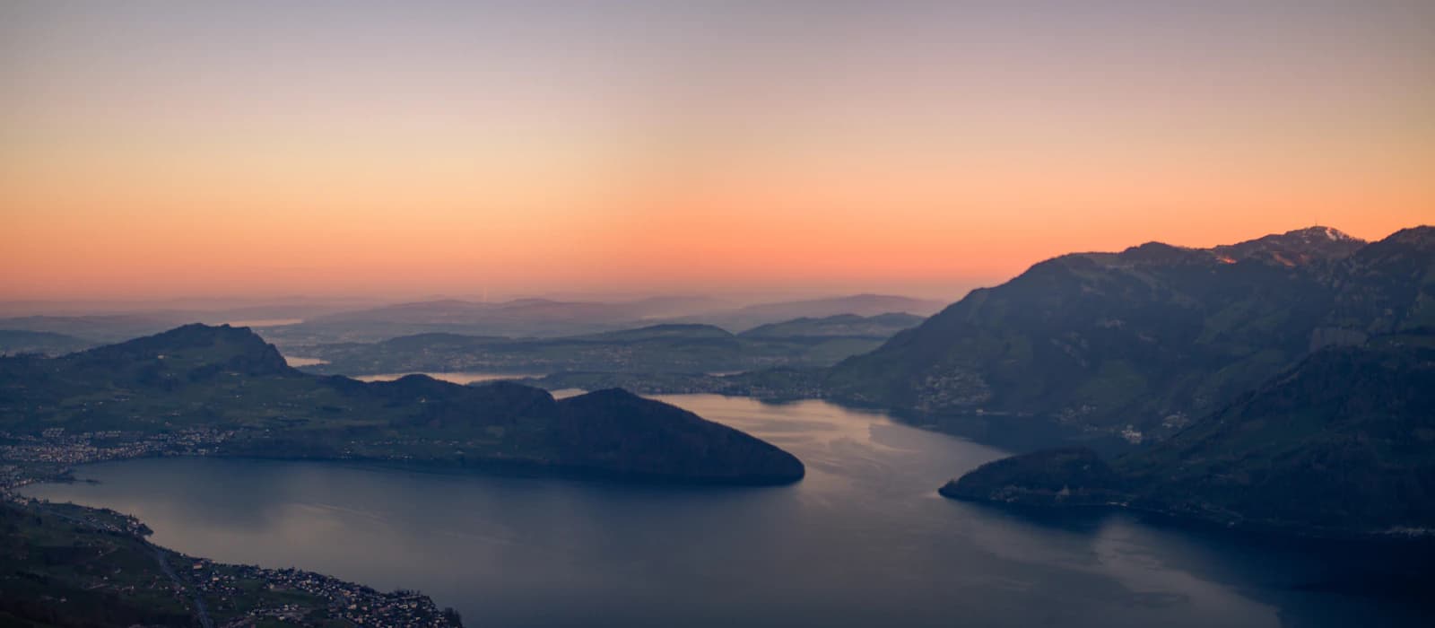 Lake Lucerne and the surrounding mountains at sunset